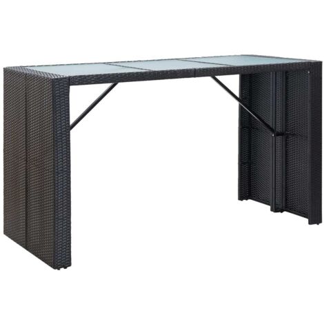 Set de 1 Table et 6 Tabourets de bar de jardin, Ensemble Table et Chaises et coussins Résine tressée Noir OIB2826E (1/5)
