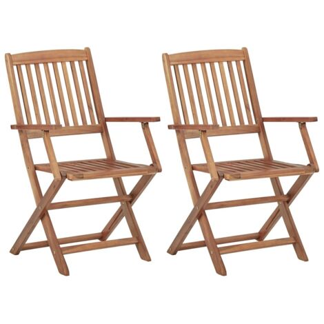 Lot de 2 Chaises de jardin et de camping pliables, Chaises de relaxation, avec coussins Bois d'acacia OIB1645E (1/5)