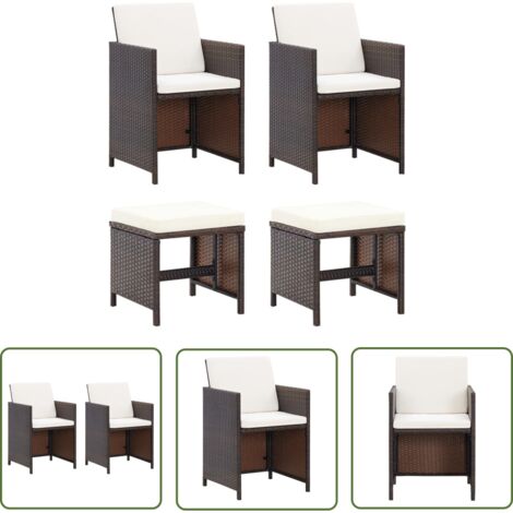 INLIFE Jeu de chaise et tabouret de jardin 4 pcs Résine tressée Marron (1/5)