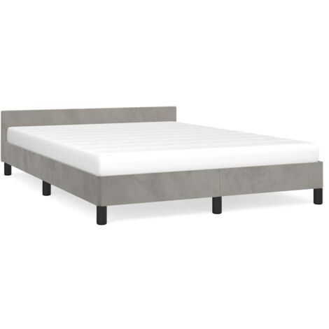 Lit adulte pour 2 personnes avec tête de lit, Structure de lit, Assemblage Facile, Gris clair 140x200 cm OIB7691E (1/5)
