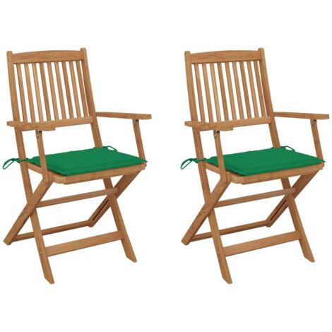 FIMEI Chaises pliables de jardin 2 pcs avec coussins Bois d'acacia (1/5)