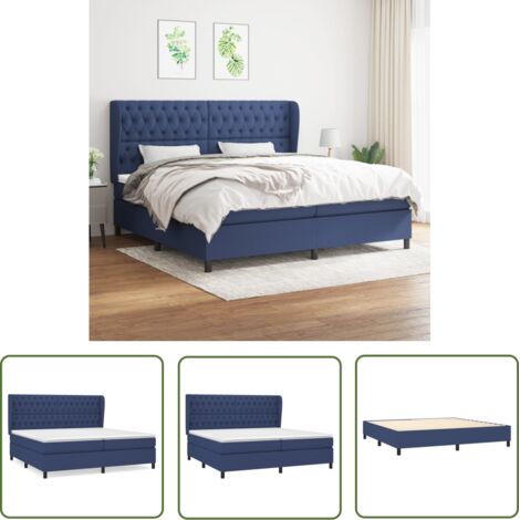 The Living Store Sommier à lattes de lit avec matelas Bleu 200x200 cm Tissu - Lit Plateforme - Lit Double - Matelas Ressorts Ensachés - Literie - Chambre À Coucher (1/5)