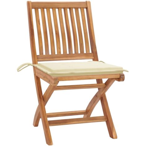 Lot de 4 Chaises de jardin et de camping pliables, Chaises de relaxation, avec coussins Teck solide OIB9517E (1/5)