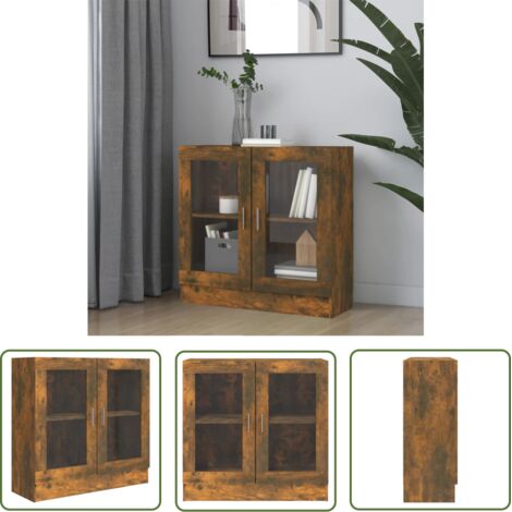 The Living Store Armoire à vitrine Chêne fumé 82,5x30,5x80 cm Bois d'ingénierie - Bibliothèque - Meuble TV - Armoire Ouverte - Rangement Intérieur - Mobilier Moderne (1/5)