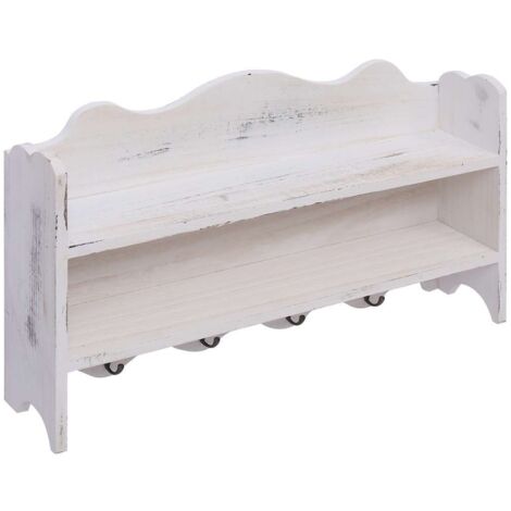 Porte-manteau mural pour Chambre, Salon, Salle de Bain - Blanc 50x10x30 cm Bois OIB1555E (1/5)