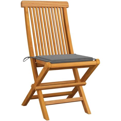 Lot de 2 Chaises de jardin et de camping avec coussins gris, Chaise de relaxation, Bois de teck massif OIB5841E (1/5)