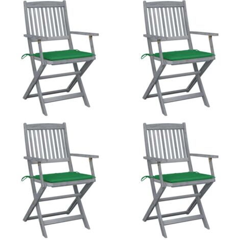 Lot de 4 Chaises de jardin et de camping pliables, Chaises de relaxation, avec coussins Bois d'acacia OIB7307E (1/5)