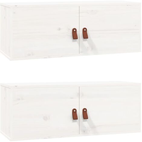 Lot de 2 Armoires murales Design moderne, Armoire Etagère de rangement, Blanc 80x30x30 cm Bois de pin massif OIB5160E (1/5)