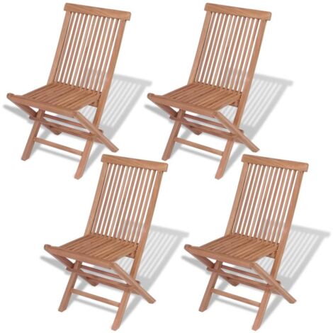 Lot de 4 Chaises de jardin et de camping pliables, Chaises de relaxation, avec coussins Bois de teck solide OIB2041E (1/5)