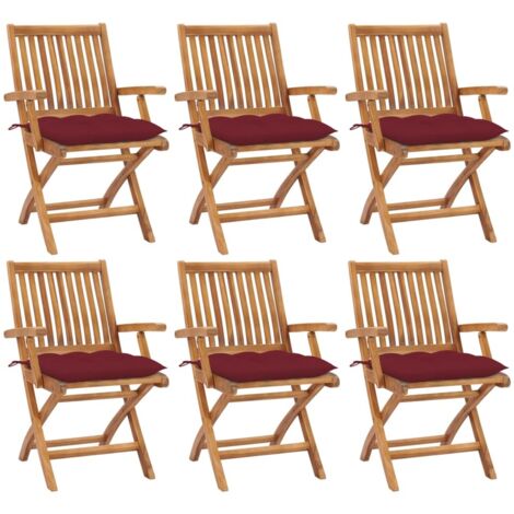 Lot de 6 Chaises de jardin et de camping pliables, Chaises de relaxation, avec coussins Bois de teck OIB2354E (1/5)