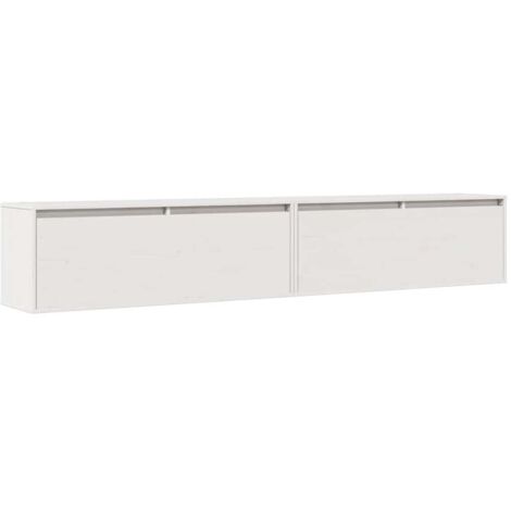 Lot de 2 Armoires murales Design moderne, Armoire Etagère de rangement, Blanc 100x30x35 cm Bois de pin massif OIB5565E (1/5)
