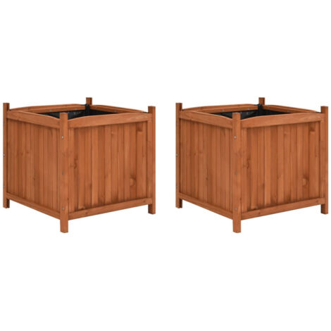 Lot de 2 Jardinières, Pots de Fleurs d'extérieur, 50x50x50 cm Bois de sapin OIB1879E (1/5)