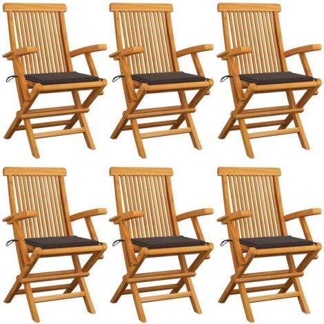 Lot de 6 Chaises de jardin et de camping avec coussins taupe, Chaise de relaxation, Bois de teck massif OIB1831E (1/5)