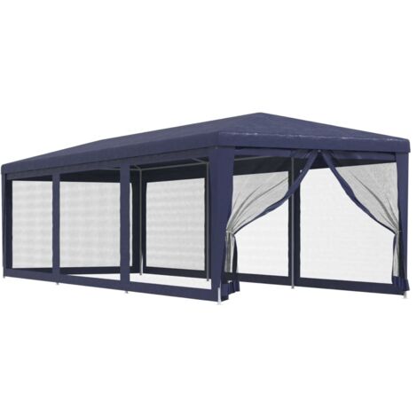 Tonnelle Barnum de Jardin, Tente de fête, Tente de jardin, avec 8 parois latérales en maille Bleu 3x9 m PEHD OIB1063E (1/5)