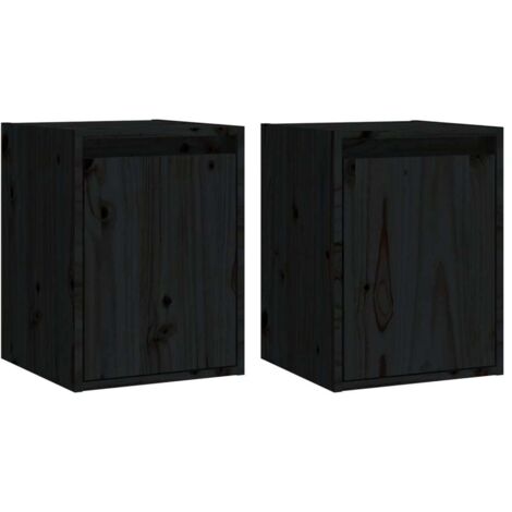 Lot de 2 Armoires murales Design moderne, Armoire Etagère de rangement, Noir 30x30x40 cm Bois de pin massif OIB7433E (1/5)