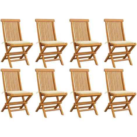 Lot de 8 Chaises de jardin et de camping avec coussins crème, Chaise de relaxation, Bois de teck massif OIB1929E (1/5)