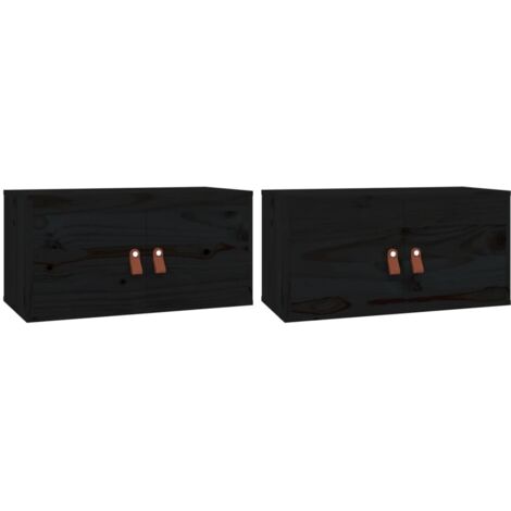 Lot de 2 Armoires murales Design moderne, Armoire Etagère de rangement, Noir 60x30x30 cm Bois de pin massif OIB4151E (1/5)