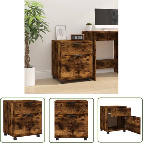 The Living Store Classeur mobile avec roues Chêne fumé 45x38x54 cm Bois - Meuble De Bureau - Classeur - Armoire À Dossiers - Rangement Bureau - Mobilier Chêne (1/5)