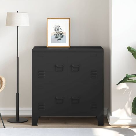 Classeur Design moderne, Armoire Etagère de rangement, avec 4 portes Noir 75x40x80 cm Acier OIB1017E (1/5)