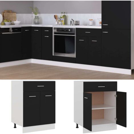 Armoire de cuisine de plancher à tiroir Design moderne, Armoire Etagère de rangement, Noir 60x46x81,5 cm Aggloméré OIB7324E (1/5)