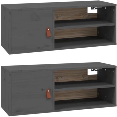 Lot de 2 Armoires murales Design moderne, Armoire Etagère de rangement, Gris 80x30x30 cm Bois de pin massif OIB3559E (1/5)