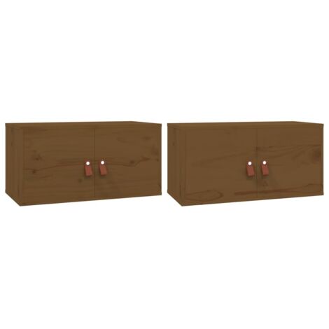 Lot de 2 Armoires murales Design moderne, Armoire Etagère de rangement, Marron miel 60x30x30 cm Pin massif OIB2617E (1/5)