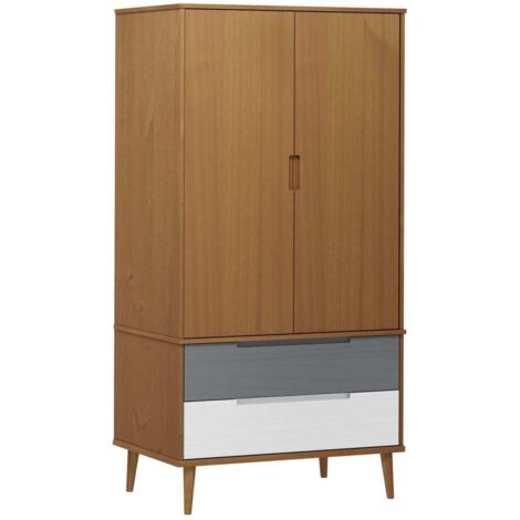 Garde-robe Design moderne, Armoire Etagère de rangement, MOLDE Marron 90x55x175 cm Bois massif de pin OIB7837E (1/5)