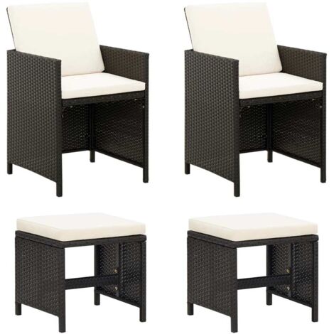 4 pcs Chaises et tabouret de jardin et de camping, Chaise de relaxation, Résine tressée Noir OIB3019E (1/5)