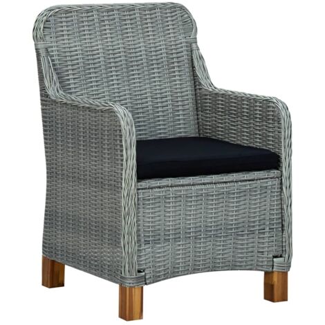 Lot de 2 Chaises de jardin et de camping avec coussins, Chaises de relaxation, Résine tressée Gris clair OIB5325E (1/5)
