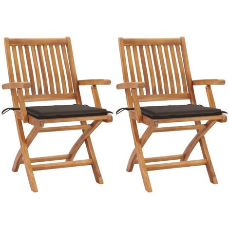 Lot de 2 Chaises de jardin et de camping, Chaises de relaxation, avec coussins taupe Bois de teck massif OIB4001E (1/5)