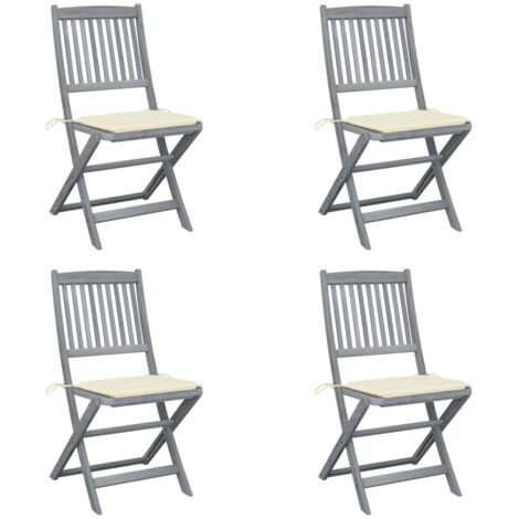 Lot de 4 Chaises de jardin et de camping pliables, Chaises de relaxation, avec coussins Bois d'acacia OIB6958E (1/5)