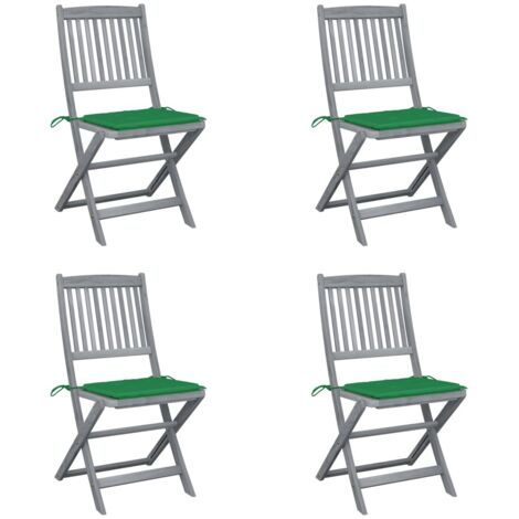 Lot de 4 Chaises de jardin et de camping pliables, Chaises de relaxation, avec coussins Bois d'acacia OIB5387E (1/5)