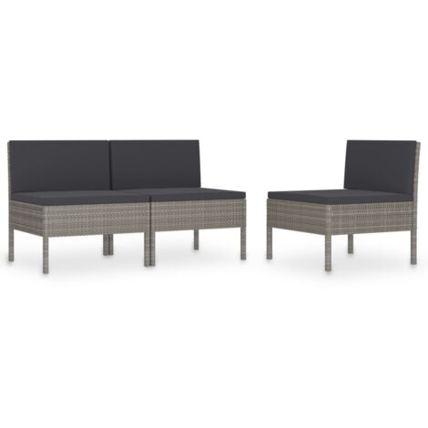 Chaises de jardin 3 pcs avec coussins Résine tressée Gris (1/5)