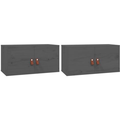 Lot de 2 Armoires murales Design moderne, Armoire Etagère de rangement, Gris 60x30x30 cm Bois de pin massif OIB8022E (1/5)