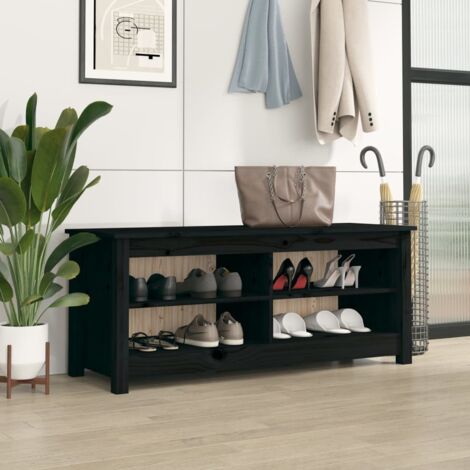 Armoire à Chaussures, Meuble Étagère de Rangement, Noir 110x38x45,5 cm Bois de pin massif OIB5275E (1/5)
