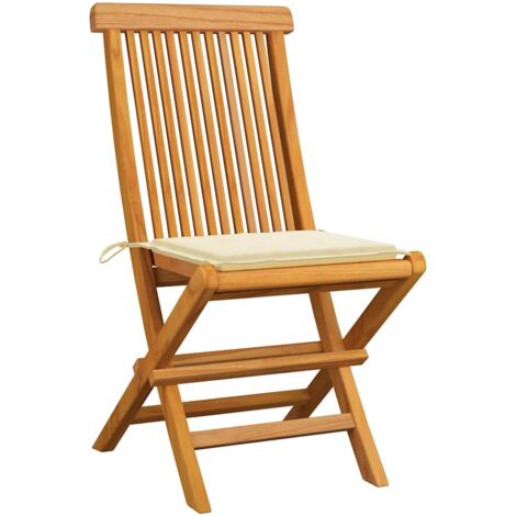 Lot de 2 Chaises de jardin et de camping avec coussins crème, Chaise de relaxation, Bois de teck massif OIB7022E (1/5)