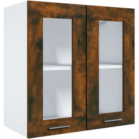 Armoire de cuisine vitrée suspendue Design moderne, Armoire Etagère de rangement, Chêne fumé 60x31x60 cm Bois ingénierie OIB6934E (1/5)
