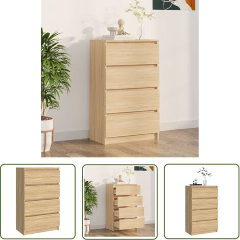The Living Store Buffet Chêne sonoma 60x35x98,5 cm Bois d'ingénierie - Buffet Moderne - Meuble Rangement - Armoire Entrée - Bois D'ingénierie - Tiroir (1/5)
