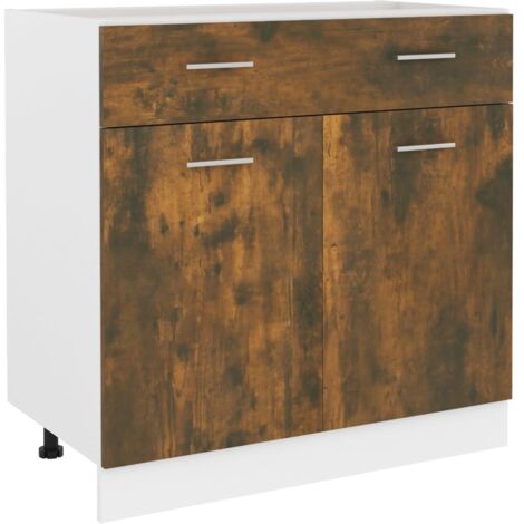 Armoire de cuisine de plancher à tiroir Design moderne, Armoire Etagère de rangement, Chêne fumé 80x46x81,5 cm OIB4003E (1/5)