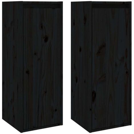 Lot de 2 Armoires murales Design moderne, Armoire Etagère de rangement, Noir 30x30x80 cm Bois de pin massif OIB6338E (1/5)