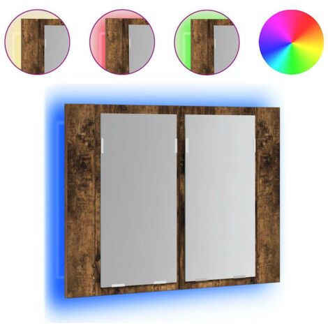 Armoire à miroir Design moderne, Armoire Etagère de rangement, LED Chêne fumé 60x12x45 cm Bois d'ingénierie OIB7746E (1/5)