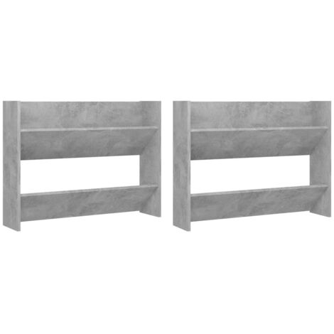 Lot de 2 Armoires à Chaussures, Meubles Étagères de Rangement, Gris béton 80x18x60 cm OIB7159E (1/5)