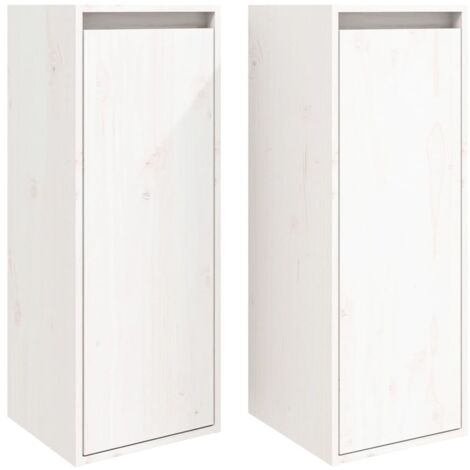 Lot de 2 Armoires murales Design moderne, Armoire Etagère de rangement, Blanc 30x30x80 cm Bois de pin massif OIB9484E (1/5)