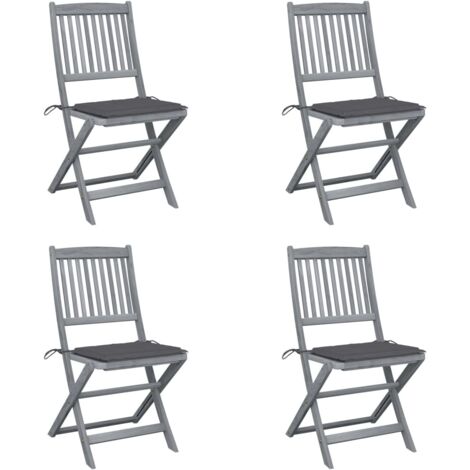 Lot de 4 Chaises de jardin et de camping pliables, Chaises de relaxation, avec coussins Bois d'acacia OIB4381E (1/5)