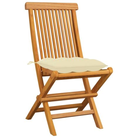 Lot de 4 Chaises de jardin et de camping avec coussins blanc crème, Chaise de relaxation, Teck massif OIB2621E (1/4)