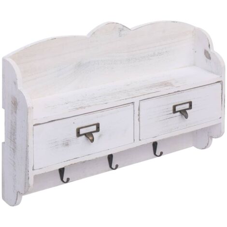 Porte-manteau mural pour Chambre, Salon, Salle de Bain - Blanc 50x10x34 cm Bois OIB4498E (1/5)