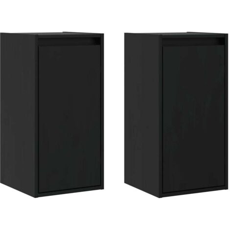 Lot de 2 Armoires murales Design moderne, Armoire Etagère de rangement, Noir 30x30x60 cm Bois de pin massif OIB5035E (1/5)