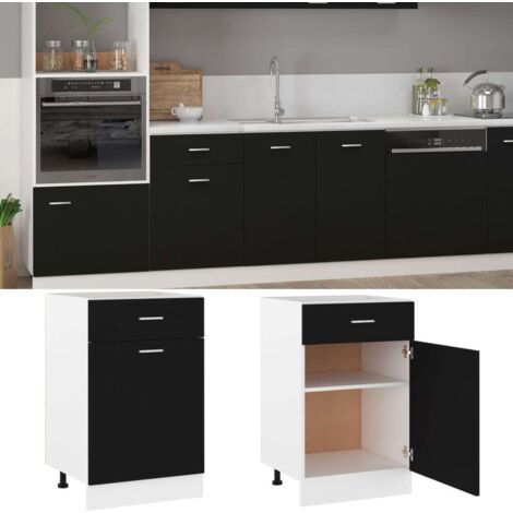 Armoire de cuisine de plancher à tiroir Design moderne, Armoire Etagère de rangement, Noir 50x46x81,5 cm Aggloméré OIB4316E (1/5)