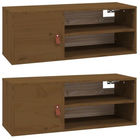 Lot de 2 Armoires murales Design moderne, Armoire Etagère de rangement, Marron miel 80x30x30 cm Pin massif OIB5224E (1/5)