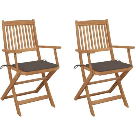 Lot de 2 Chaises de jardin et de camping pliables, Chaises de relaxation, avec coussins Bois d'acacia OIB6866E (1/5)